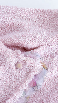 CHANEL 04C Pink Boucle Raw Edge Ice Cream Silk Trim Jacket 36 38 シャネル・ピンク・ブークレ・ローエッジ・アイスクリーム・シルクトリム・ジャケット 即発