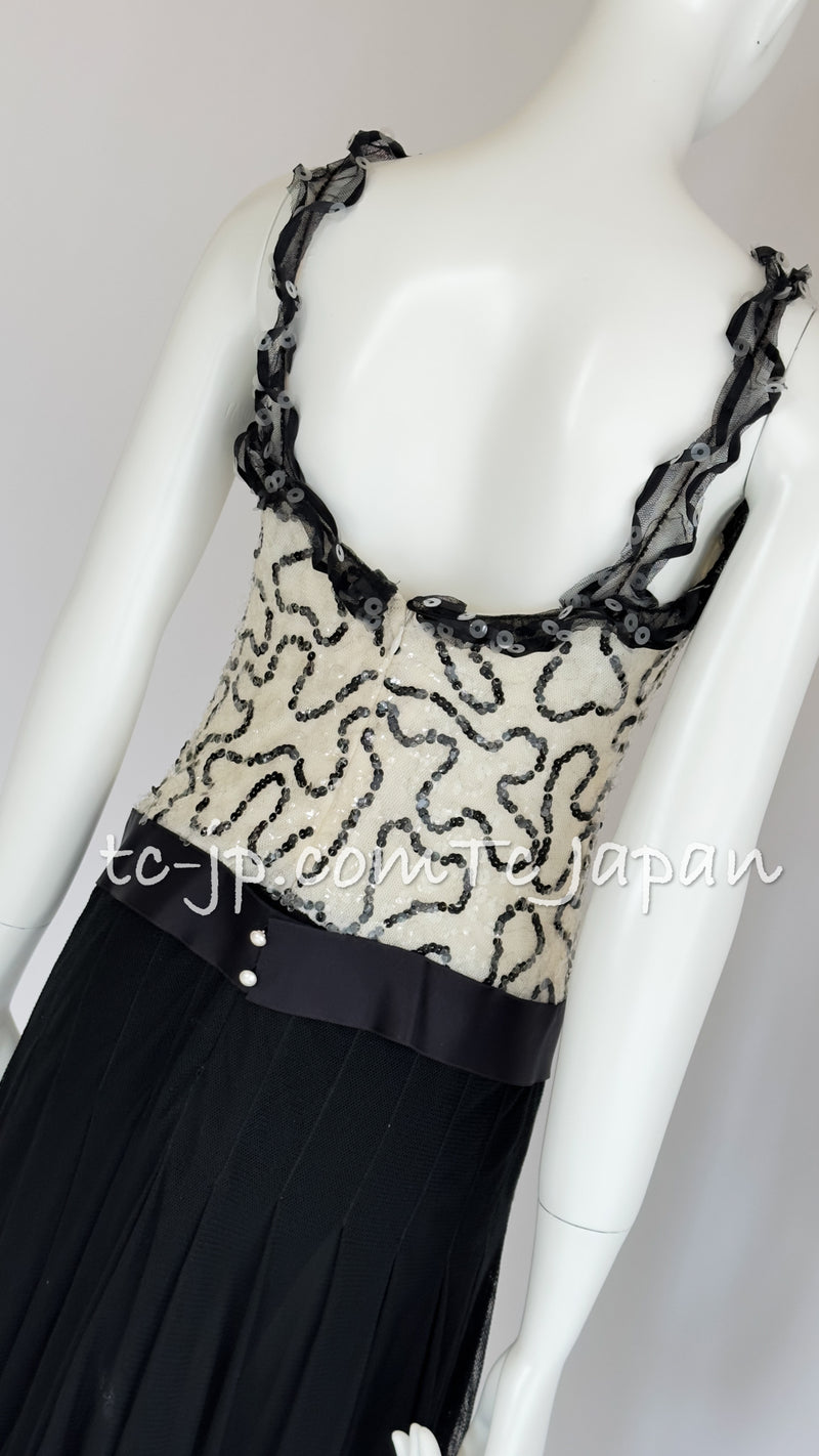CHANEL 05C Black Ivory Embellishment Sequin Dress 36 シャネル ブラック・アイボリー・スパンコール装飾・ワンピース 即発