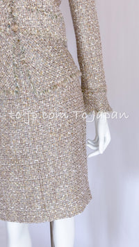 CHANEL 05S Metallic Tweed Jacket Skirt Suit 34 36 38 シャネル ベージュ メタリック ツイード ジャケット スカート スーツ 即発