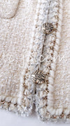 CHANEL 11A Ivory Wool Gold Chain Trim Jacket 46 シャネル アイボリー ウール ゴールドチェーン トリム ココボタン ジャケット 即発