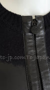CHANEL 12A Black Wool Lambskin Leather CC Logo Long Cardigan 36 シャネル ブラック・ウール・ラムスキン・レザー・腕CCロゴ・ロングカーディガン・コート 即発