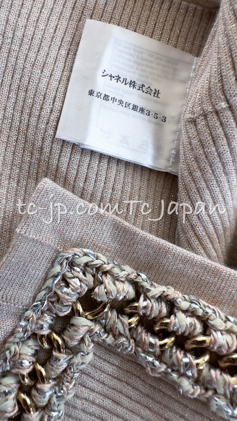 CHANEL 10S Pink Beige or Black Chain Trim Knit Dress Cardigan 36 38 シャネル  ピンクベージュ・ブラック・チェーントリム・ニット・ワンピース・カーディガン 即発