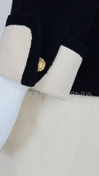 CHANEL 89S Vintage Dark Navy Ivory Creme Tweed Jacket Skirt Suit 38 40 シャネル ヴィンテージ・ダークネイビー・アイボリー・ツイード・ジャケット・スカート・スーツ