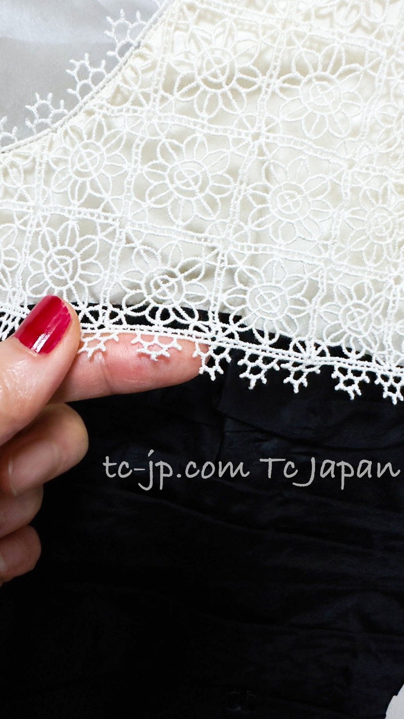 CHANEL 06S Black Creme Lace Silk Dress Camellia 36 シャネル シルク・ワンピース 即発