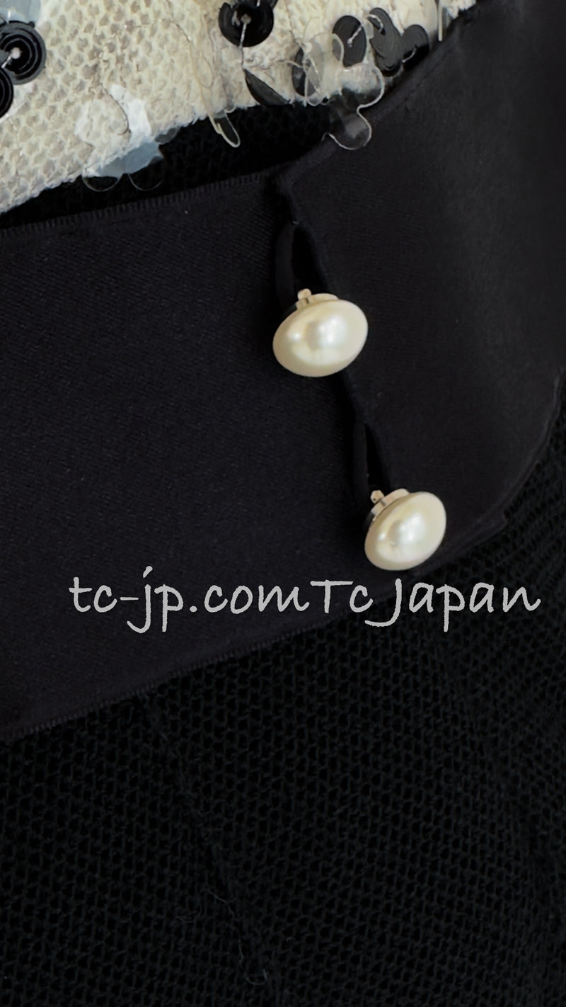 CHANEL 05C Black Ivory Embellishment Sequin Dress 36 シャネル ブラック・アイボリー・スパンコール装飾・ワンピース 即発