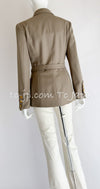 CHANEL 96A Vintage Gray Gold Buttons Belt Military Jacket Skirt Suit 40 シャネル ヴィンテージ・グレー・ゴールドCCボタン・ベルト・ミリタリー ジャケット・スカート・スーツ即発