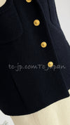 CHANEL 89S Vintage Dark Navy Ivory Creme Tweed Jacket Skirt Suit 38 40 シャネル ヴィンテージ・ダークネイビー・アイボリー・ツイード・ジャケット・スカート・スーツ