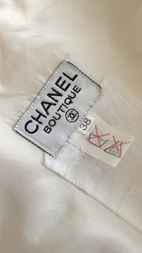CHANEL 89S Vintage Dark Navy Ivory Creme Tweed Jacket Skirt Suit 38 40 シャネル ヴィンテージ・ダークネイビー・アイボリー・ツイード・ジャケット・スカート・スーツ