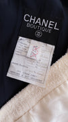 CHANEL 89S Vintage Dark Navy Ivory Creme Tweed Jacket Skirt Suit 38 40 シャネル ヴィンテージ・ダークネイビー・アイボリー・ツイード・ジャケット・スカート・スーツ