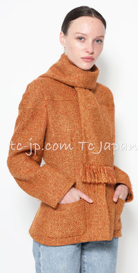 CHANEL 01A Orange Brown Tweed Wool Jacket 40 シャネル・オレンジ・ブラウン・ツイード・ジャケット