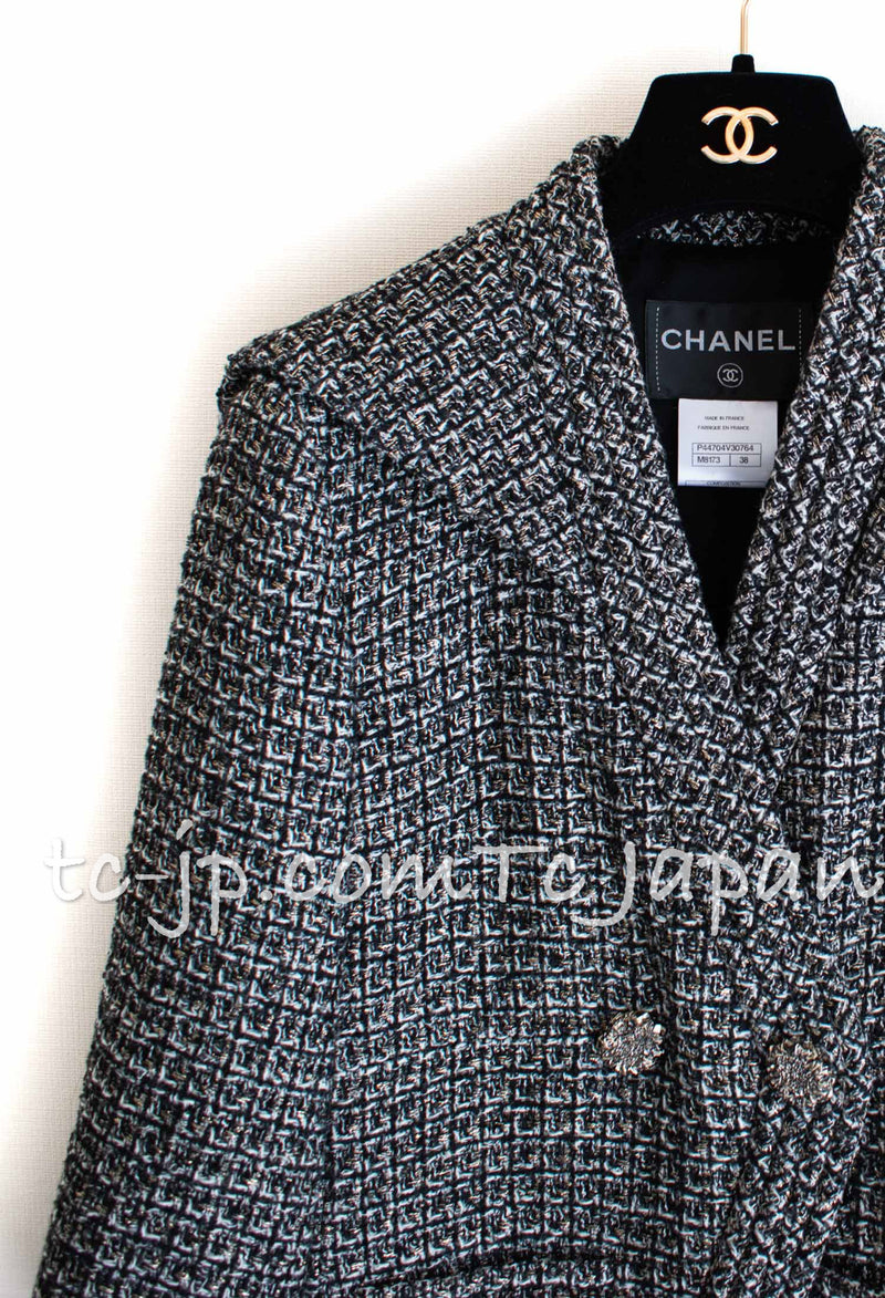 CHANEL 12A Black Grey Metallic Tweed Jacket 36 38 シャネル ブラック・グレー・メタリック・ツイード・ジャケット 即発