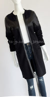 CHANEL 12A Black Wool Lambskin Leather CC Logo Long Cardigan 36 シャネル ブラック・ウール・ラムスキン・レザー・腕CCロゴ・ロングカーディガン・コート 即発