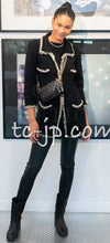 CHANEL 11A Black Dark Navy Gold Chain Trimming Jacket Coat 38 シャネル ブラック ダーク ネイビー ゴールド チェーン トリミング ジャケット コート