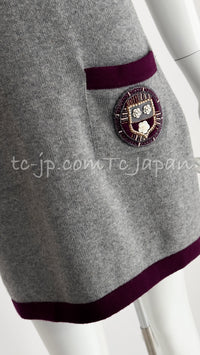 Chanel 07A Grey Purple Emblem Cashmere 100% Knit Dress 38 シャネル グレー・パープル・エンブレム・カシミア・ニット・ワンピース 即発