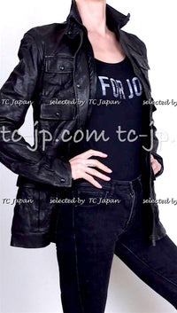 CHANEL 07A Black Lamb Skin Leather Blouson Half Coat Jacket 34 36 38 シャネル ブラック ラム スキン レザー ライダース ブルゾン ジャンバー ハーフ コート ジャケット 即発 - TC JAPAN