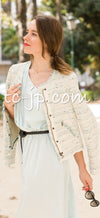 CHANEL 03C Ivory Blue Mix Wool Tweed Jacket 34 36 シャネル アイボリー ブルー ミックス ツイード ジャケット 即発