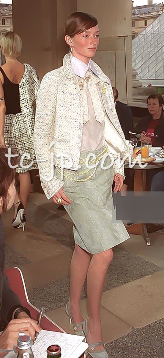 CHANEL 03C Ivory Blue Mix Wool Tweed Jacket 34 36 シャネル アイボリー ブルー ミックス ツイード ジャケット 即発