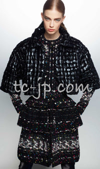CHANEL 14A Black Multicolor Braid Trim Glitter Zipper Tweed Coat 34 | TW