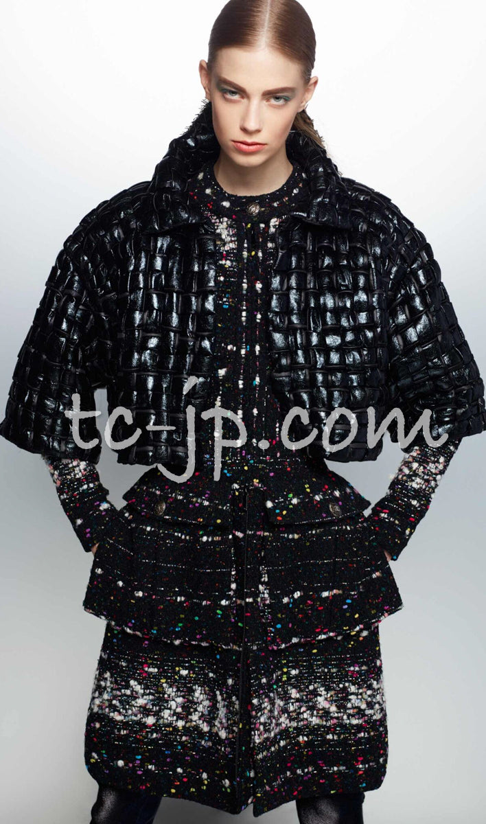 CHANEL 14A Black Multicolor Braid Trim Glitter Zipper Tweed Coat 34 | TW