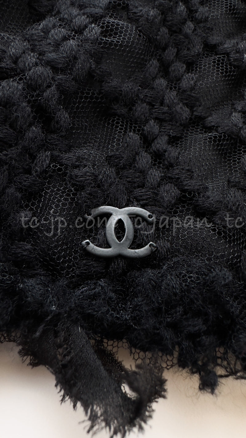 CHANEL 05C Black Chiffon Lace Camellia Buttons Jacket 38 44 シャネル ブラック・シフォン・レース・カメリアボタン・ジャケット 即発
