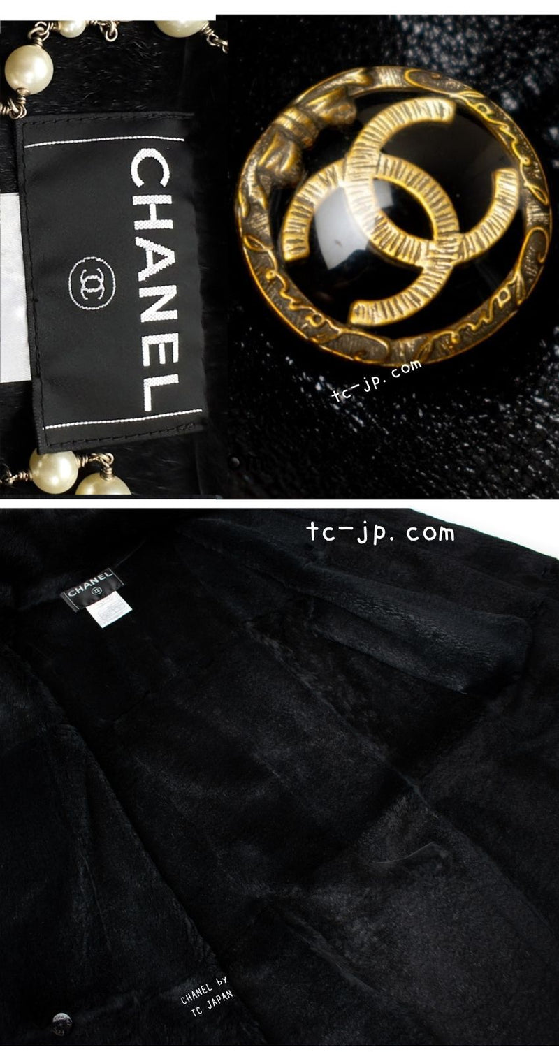 CHANEL 05A Black Rabbit Lapan Leather Jacket Coat 40 42 シャネル ブラック レザー ラビットファー ラパン ジャケット コート 即発