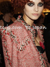 CHANEL 10C Red Metallic Gold Trim Tweed Jacket Skirt Suit 40 42 シャネル レッド メタリック ゴールド トリム フリンジ ツイード ジャケット スカート スーツ 即発
