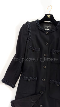 CHANEL 08PF $10K Black Wool Cashmere Braid Trimming Coat 38 40 シャネル ブラック・ウール・カシミア・ブレイドトリミング・コート
