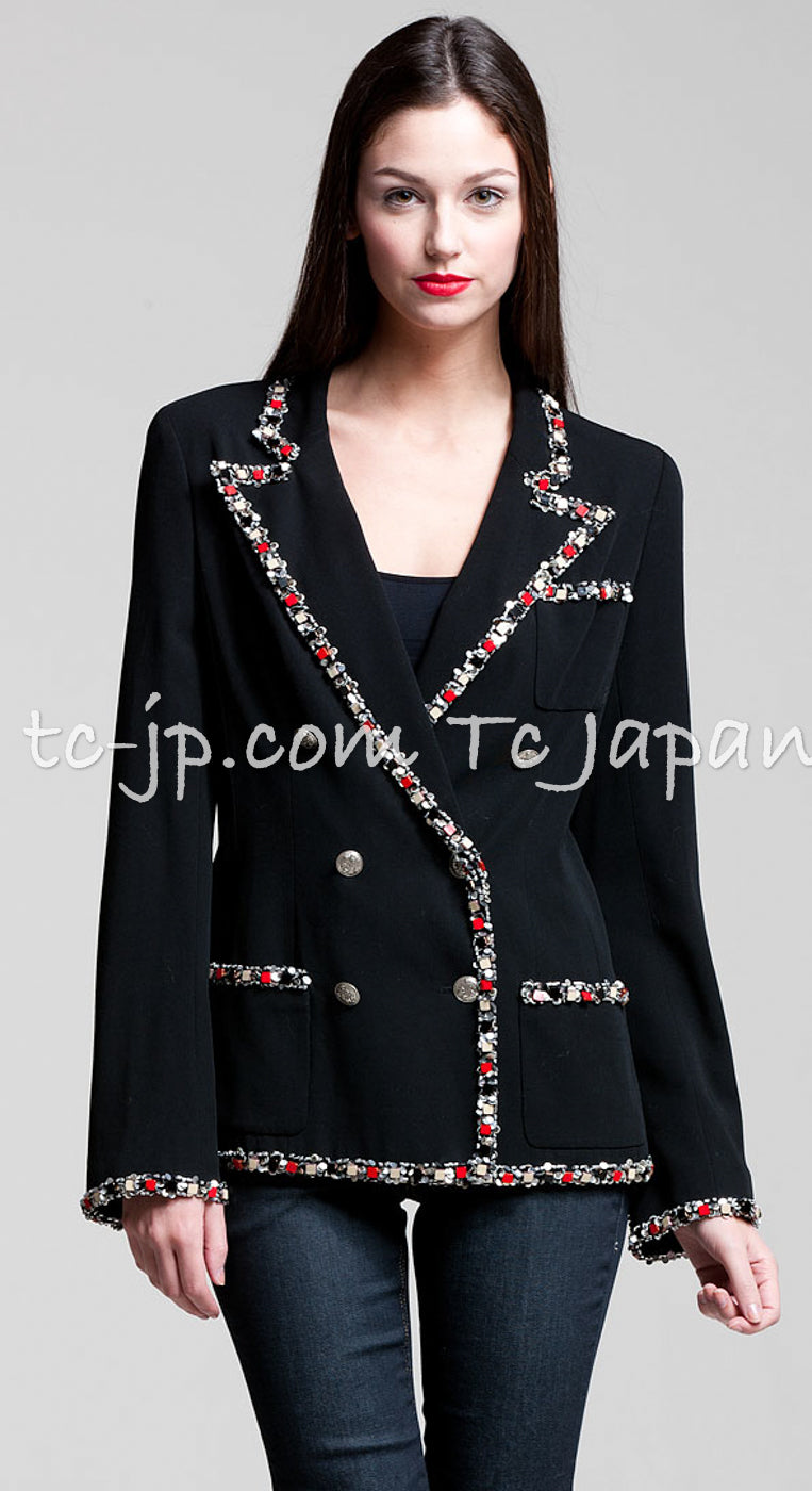 CHANEL 05C Black Wool Beads Trim Jacket Collectors 36 38 シャネル ミランダ・カー着 ビジュー付・ブラック・ ジャケット 即発 - TC JAPAN