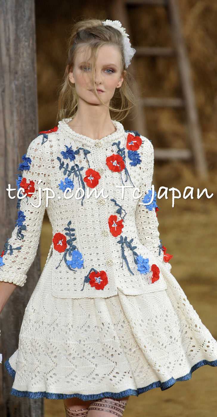 CHANEL 10S Flower Ivory Knit Sweater Tops Dress Cardigan 38 42 シャネル  花柄アップリケ・アイボリー・ニット・セーター・トップス・カーディガン・ワンピース 即発