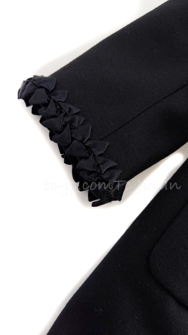 CHANEL 08PF $10K Black Wool Cashmere Braid Trimming Coat 38 40 シャネル ブラック・ウール・カシミア・ブレイドトリミング・コート