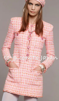 CHANEL 19C Pink Orange Zipper Coat Dress 36 38 シャネル ピンク オレンジ ジッパー ツイード コート ワンピース 即発