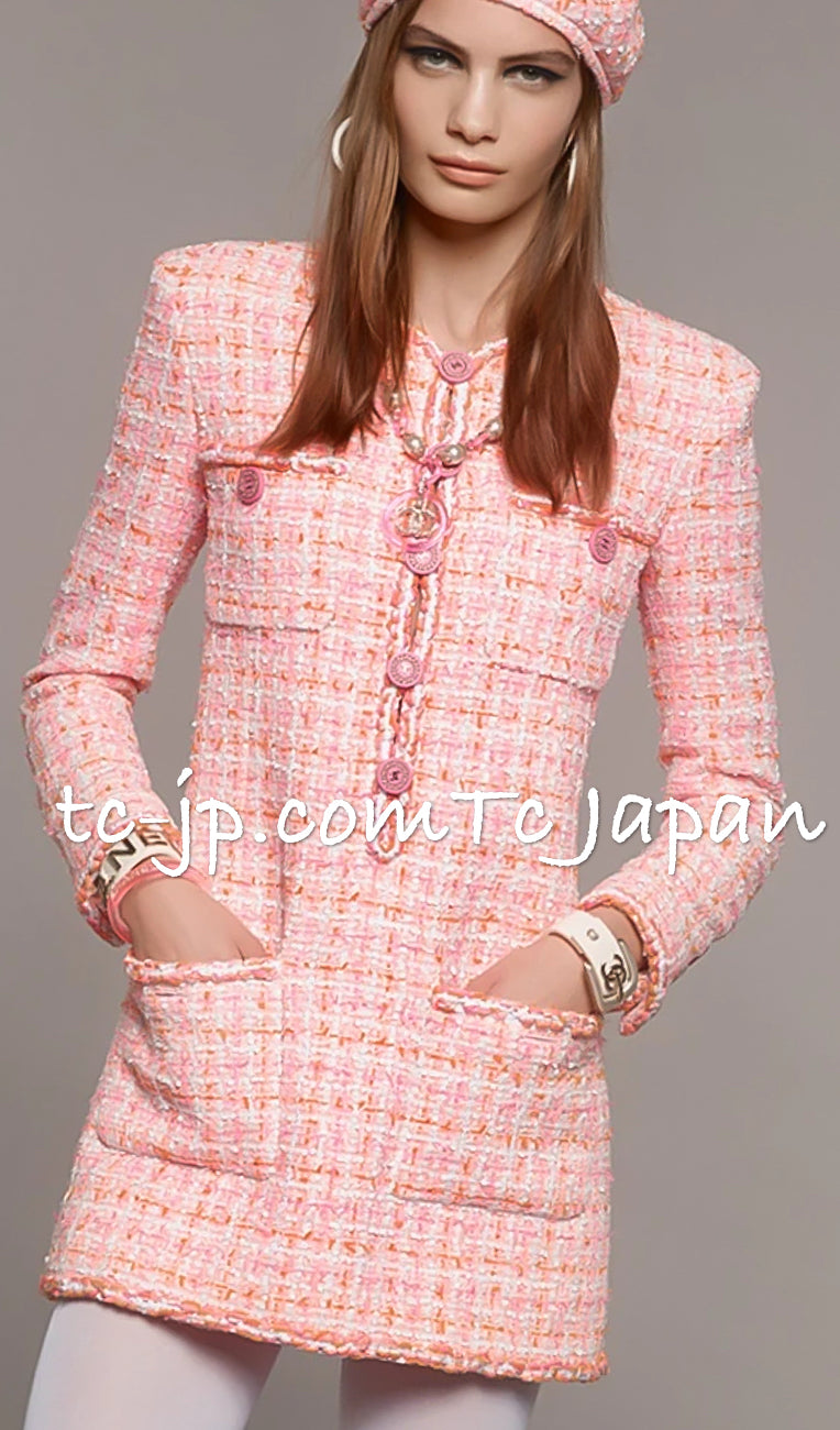 CHANEL 19C Pink Orange Zipper Coat Dress 36 38 シャネル ピンク オレンジ ジッパー ツイード コート ワンピース 即発