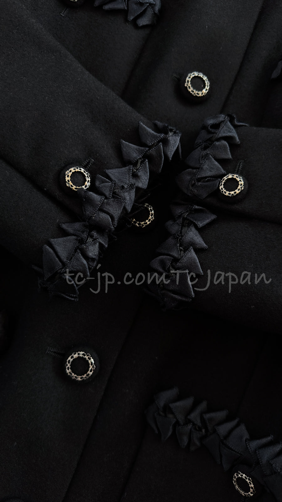 CHANEL 08PF $10K Black Wool Cashmere Braid Trimming Coat 38 40 シャネル ブラック・ウール・カシミア・ブレイドトリミング・コート