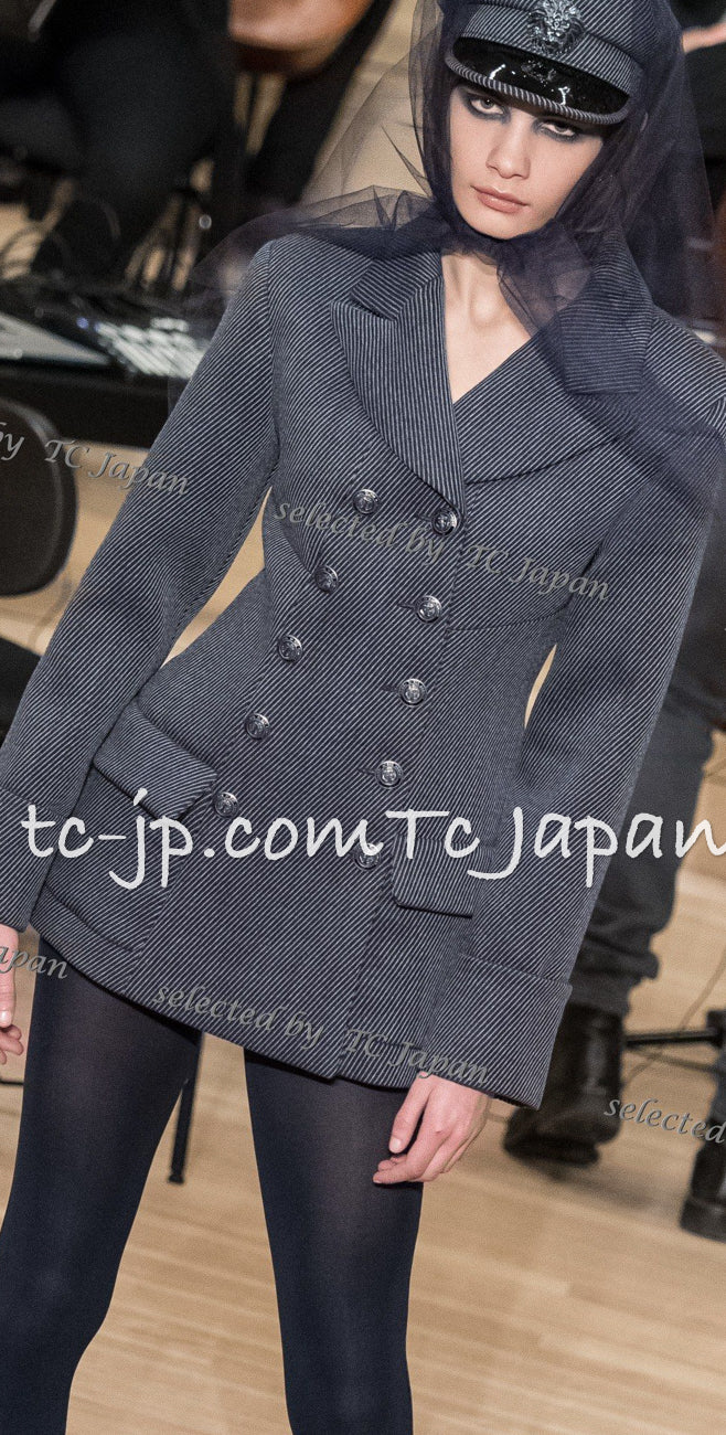 CHANEL 18PF Navy Wool 100% Double Jacket Half Pea Coat 40 シャネル ネイビー ウール100% ダブル ジャケット ハーフ ピー コート 即発