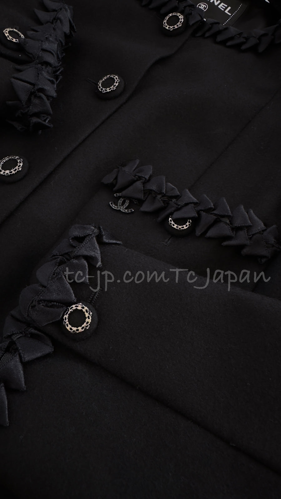 CHANEL 08PF $10K Black Wool Cashmere Braid Trimming Coat 38 40 シャネル ブラック・ウール・カシミア・ブレイドトリミング・コート