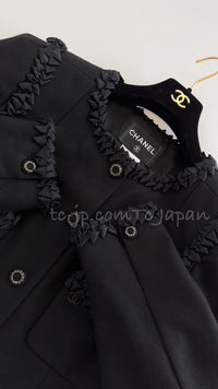 CHANEL 08PF $10K Black Wool Cashmere Braid Trimming Coat 38 40 シャネル ブラック・ウール・カシミア・ブレイドトリミング・コート