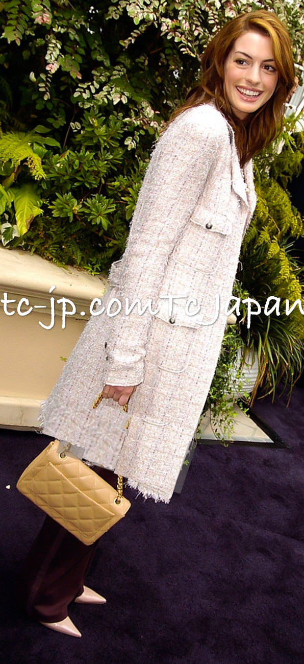 CHANEL 04A Pink Gray Multi Mix Tweed Long Coat 36 38 シャネル ピンク・グレー・マルチ・ミックス・ツイード・ロングコート 即発