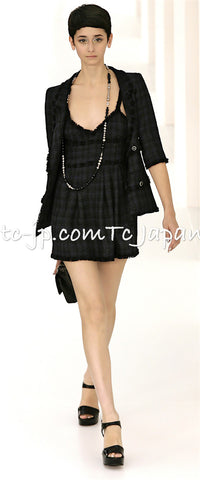 CHANEL 07S Dark Navy Black Fringe Linen Tweed Jacket 46 シャネル ダークネイビー ブラック フリンジ リネン 麻混 ツイード ジャケット 即発