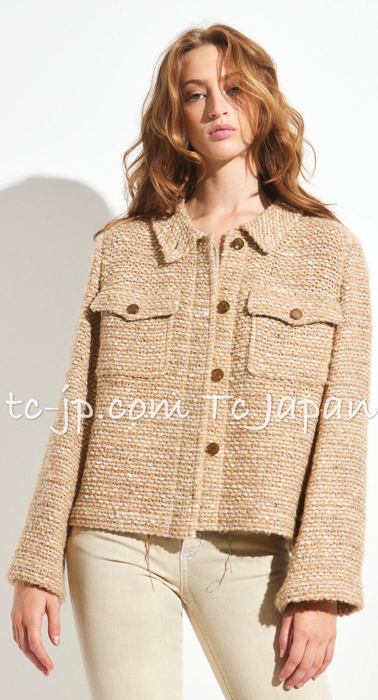 CHANEL 99A Vintage Beige Gray Tweed Jacket 42 44 シャネル ヴィンテージ・ベージュ・グレー・ツイード・ジャケット 即発
