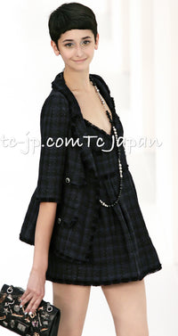 CHANEL 07S Dark Navy Black Fringe Linen Tweed Jacket 46 シャネル ダークネイビー ブラック フリンジ リネン 麻混 ツイード ジャケット 即発