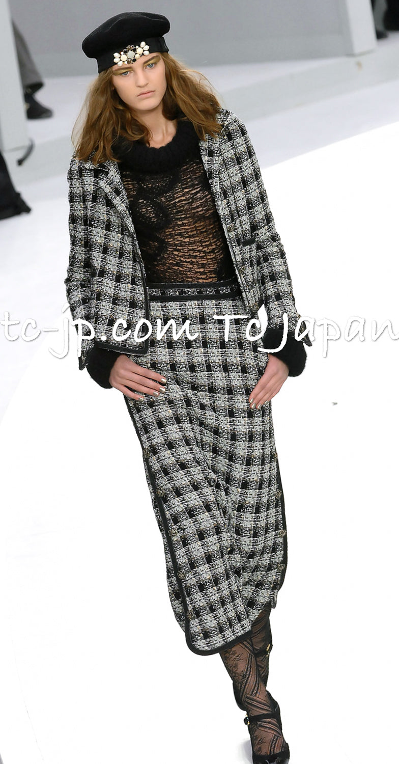 CHANEL 08A Black Brown Wool Stand Collar Tweed Jacket 34 42 シャネル ブラック ブラウン ウール スタンドカラー ツイード ジャケット 即発 - TC JAPAN
