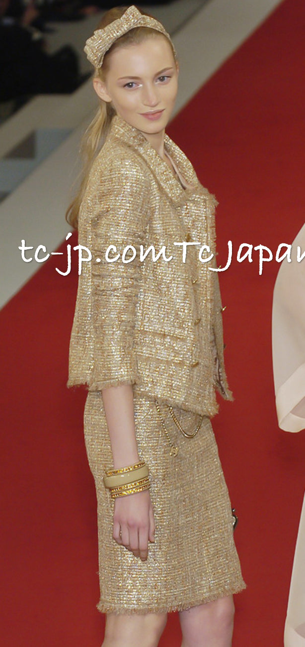 CHANEL 05S Gold Metallic Woven Tweed Jacket Dress 38 40 シャネル  ゴールド・メタリック・ツイード・ワンピース・ジャケット 即発