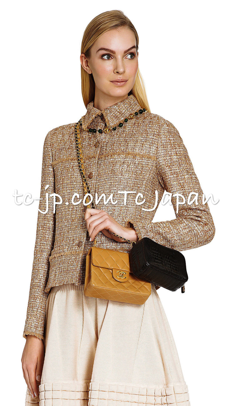 CHANEL 05S Gold Metallic Woven Tweed Dress 38 40 シャネル ゴールド・メタリック・ツイード・ワンピース  即発