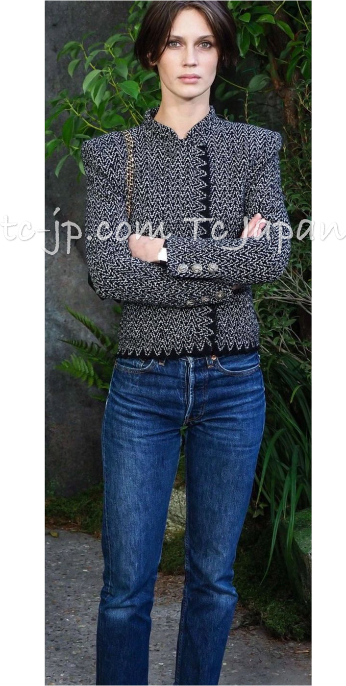 CHANEL 17PF Black White Wool Silk Cashmere Tweed Jacket 38 シャネル ブラック・ホワイト・ウール・シルク・カシミア・ツイード・ジャケット 即発
