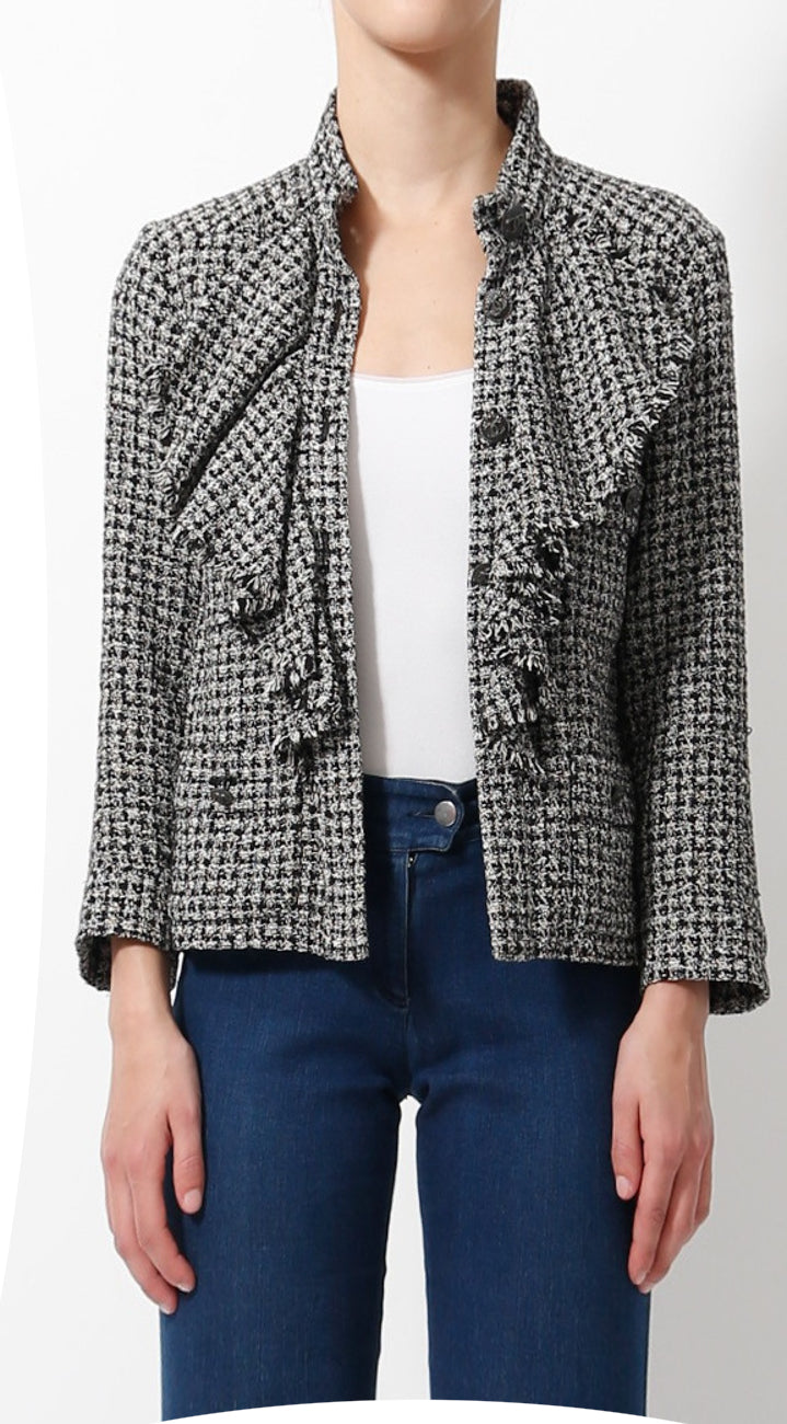 CHANEL 09S Black White Tweed cardigan Jacket 38 シャネル 千鳥柄ツイード・カーディガン ジャケット