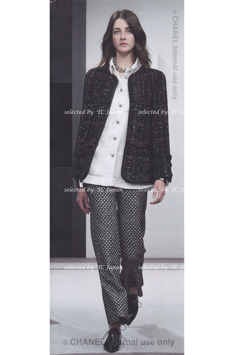 CHANEL 15B Black Wool Piping Collarless Jacket 34 36 38 シャネル ブラック ウール パイピング ノーカラー ジャケット 即発