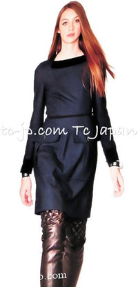 CHANEL 13B Dark Navy Black CC Buttons Wool Cashmere Dress 34 シャネル ダークネイビー ブラック ココボタン ウール カシミア ワンピース 即発