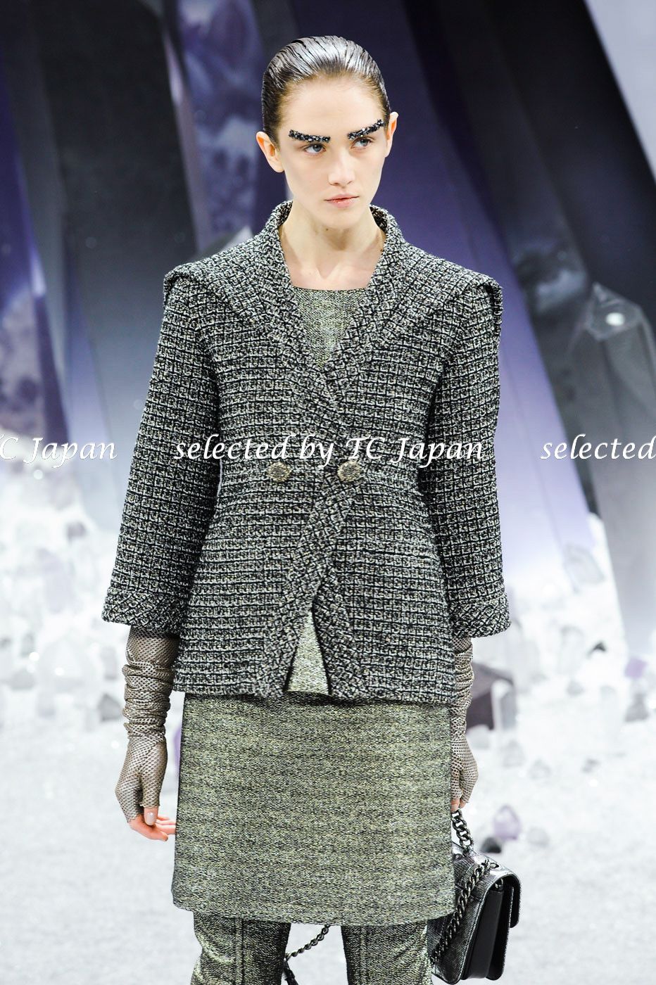 シャネル ジャケット CHANEL ブラック グレー メタリック