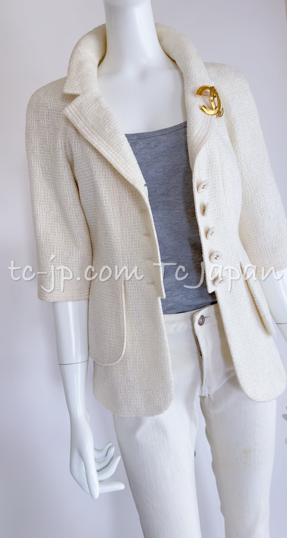 CHANEL 07S White Ivory CC Button Jacket 40 シャネル ホワイト・アイボリー・CCボタン・ジャケット 即発