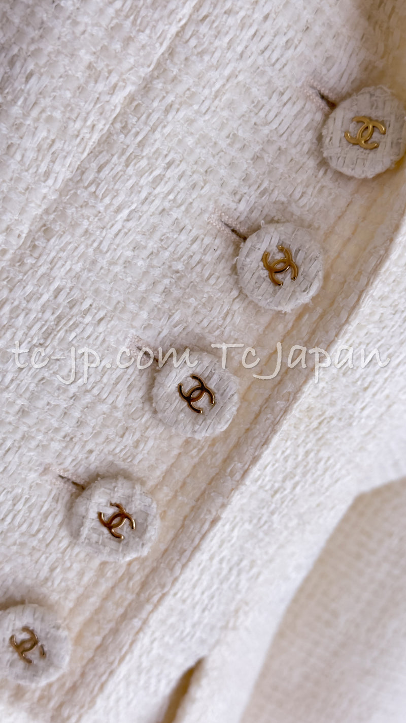 CHANEL 07S White Ivory CC Button Cotton Jacket 40 シャネル ホワイト アイボリー CC ボタン コットン ジャケット 即発